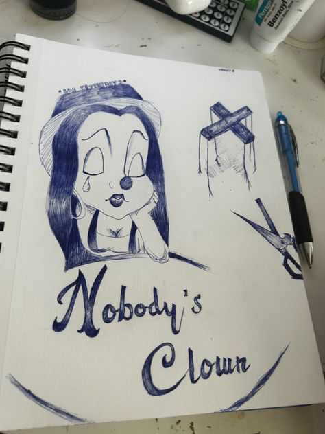 Nobodys Clown Drawing, Drawing Ideas Mexican, Easy Chicano Art, Chicano Handwriting, Clown Drawing Chicano, Nobodys Clown, Los Yesterdays, Chicana Art Drawing, Cholo Clown Drawing