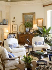 Splendid Sass: LIVING ROOM FAVORITES British Colonial Decor, Furnitur Ruang Keluarga, Blue White Decor, Colonial Decor, Traditional Living, Traditional Living Room, White Furniture, Decor Minimalist, A Living Room