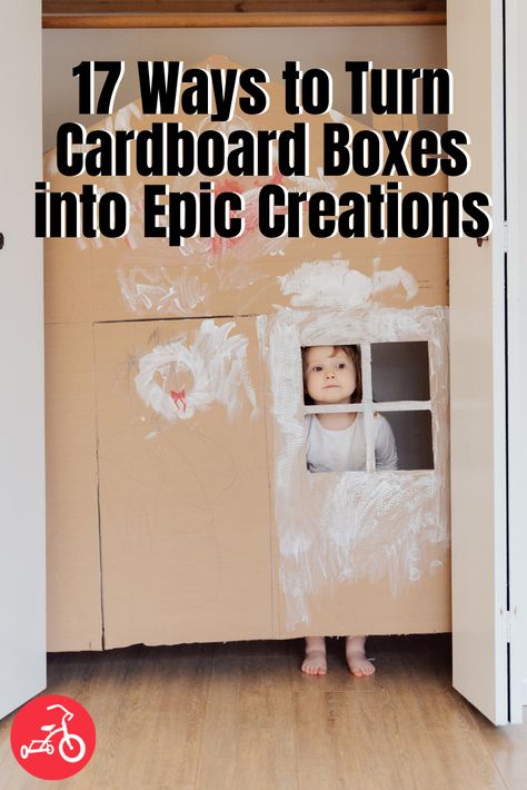 Amazing Cardboard Creations for Kids Cardboard Creations For Kids, Crafts Using Cardboard Boxes, Cardboard Kids House, Cardboard Forts For Kids, Toddler Cardboard Box Activities, Toddler Cardboard Crafts, Large Cardboard Box Ideas For Kids, Kids Forts Inside, Cardboard Box Houses For Kids