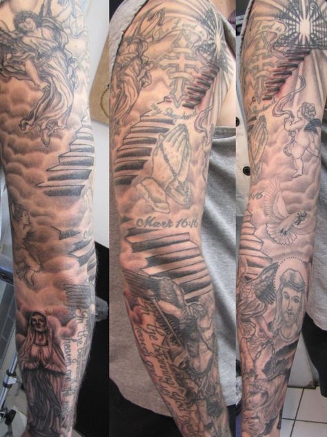 Angel Tattoo Arm, Mens Full Sleeve Tattoo, Angel Sleeve Tattoo, Voll Arm-tattoos, Full Sleeve Tattoo Design, Men Tattoos, Full Arm Tattoos, Tattoo Inspiration Men, Angel Tattoo Designs