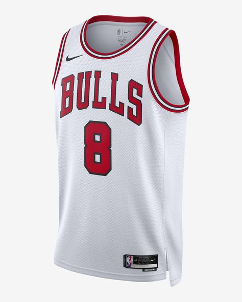 With a white background, the Association Edition Jersey is a common thread shared by every team in the NBA. This Chicago Bulls jersey is inspired by what the pros wear on the hardwood, from team colors and graphics to lightweight, sweat-wicking mesh. It helps keep you dry and cool on or off the court while you rep your favorite player and the game you love. Shown: White Style: DN2072-100 Chicago Bulls Jersey, Bulls Jersey, Nba Jersey, Nike Store, Cleveland Cavaliers, Chicago Bulls, White Style, Team Colors, Men's Nike