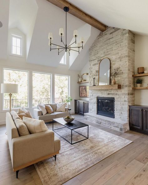 Country Fireplace, French Country Living Room, Cultured Stone, Home Fireplace, Cozy Vibes, Living Room With Fireplace, Living Room Inspo, Farmhouse Living, House Inspo