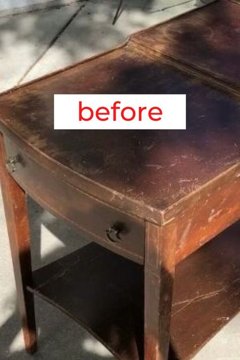 Refurbish Side Table, Night Stand Upcycle, Painting Side Tables Ideas, Upcycle End Table, Upcycle Nightstand Diy, Upcycled Side Table Ideas, Side Table Flip Ideas, Refurbished Side Table Ideas, Painted Tables Ideas Wood Furniture