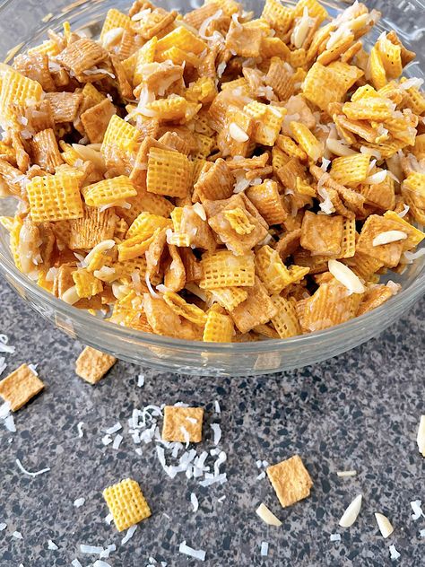 This recipe for Christmas Crack Chex Mix is the best appetizer for Christmas parties and is great to snack on during the holidays! With just a few ingredients, you will be enjoying a homemade treat that you can also give to family and friends as a gift! Check Party Mix Chex Cereal, Chex Mix Candy Recipes, Chec Mix Recipe Christmas, Chewy Chex Mix Recipe, Sweet Check Mix Recipes Homemade, Chec Mix Recipe Holiday, Glazed Chex Mix Recipes, Sweet Chex Mix Recipes Corn Syrup, Sticky Chex Mix Recipe