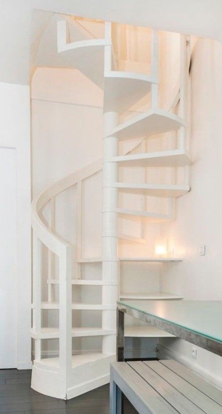 Spiral Stairs To Attic, Under Spiral Stairs Storage, Wooden Spiral Staircase Small Spaces, Spiral Staircase To Attic, Narrow Spiral Staircase, Tiny House Loft Stairs, Small Spiral Staircase, Spiral Staircase Loft, Stairs For Small Spaces