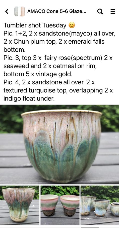 Sandstone Glaze Combinations, Emerald Falls Glaze Combinations, Glaze Combinations, Glaze Combos, Glaze Ideas, Pottery Glaze, Amaco Glazes, Ceramic Glazes, Ceramic Glaze Recipes