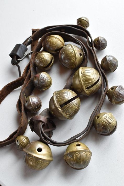 Beautiful old sleigh bells Vintage Jingle Bells, Vintage Sleigh Bells, Decorating With Sleigh Bells, Antique Sleigh Bells, Sleigh Bells Decorations, Bell Accessories, Vintage Sleigh, One Horse Open Sleigh, Sleigh Bells