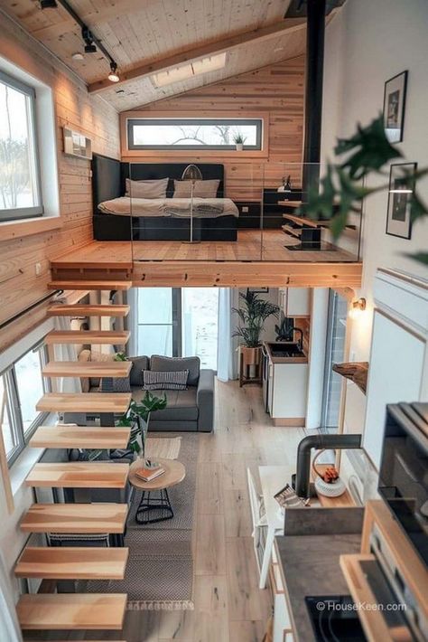 Tiny House Loft Bedroom, Tiny Loft, Loft House Design, Tiny House Stairs, Mini Loft, Tiny House Loft, Small House Interior Design, Small Loft, Tiny House Floor Plans