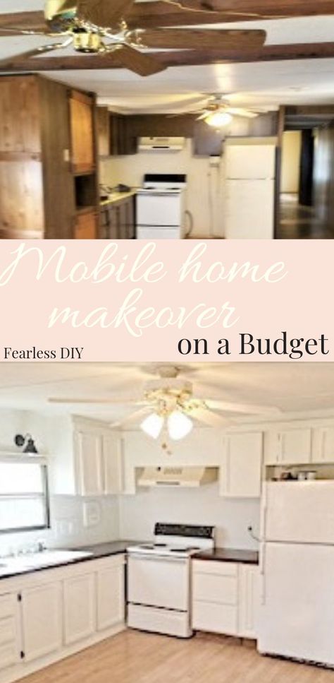 Mobile Home To Farmhouse, White Mobile Home Kitchen, Mobile Home Diy Remodeling, Remodeling Old Trailers Mobile Homes, Open And Airy Interior Design, Painting A Trailer Mobile Homes, Mini Home Renovations, Mobile Home Restoration, Renovating Mobile Home Diy