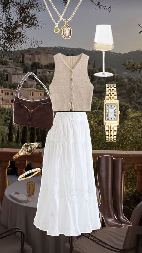 Wine fit, winery fit, date fit, sunset date outfit, outdoor date outfit, summer outfit, summer fit Chic Napa Outfits, Vineyard Tour Outfit, Marthas Vinyard Outfits, Tuscan Aesthetic Outfits, Tuscany Wine Tour Outfit, Cute Winery Outfits Fall, Sunset Date Outfit, Wine Date Outfit, Winery Date Outfit