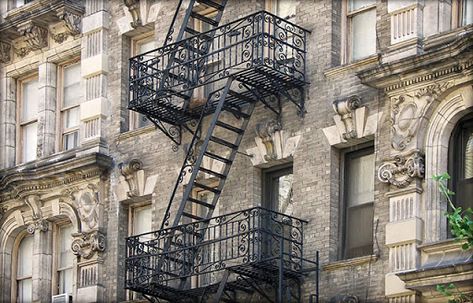 A reputed agency offers assistance to install custom fire escapes keeping the sensitive nature of events. Apartment Safety, Harlem Apartment, 50s House, Rainbow Pictures, Magazine Pictures, Steel Fabrication, Fire Designs, Fire Escape, Iron Railing