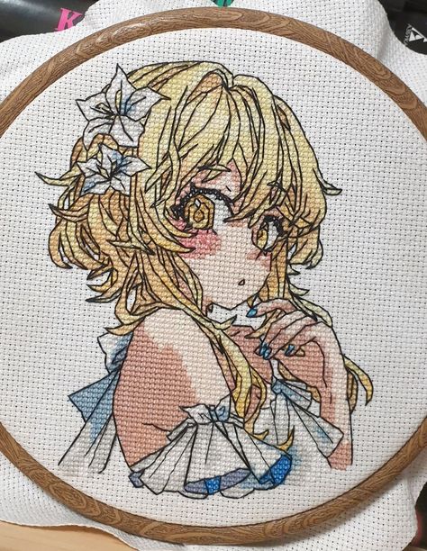 Cross Stitch Line Pattern, Genshin Cross Stitch, Genshin Embroidery, Embroider Ideas, Really Cool Drawings, Pola Kristik, Anime Crafts, Hand Embroidery Art, Stitch Art