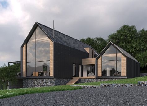 2 Story Modern Ranch House, Scandinavian Barn House, Scandinavian Modern House, Nordic House, 500 Euro, Farmhouse Architecture, Modern Barn House, Cozy Outdoor, Weekend House