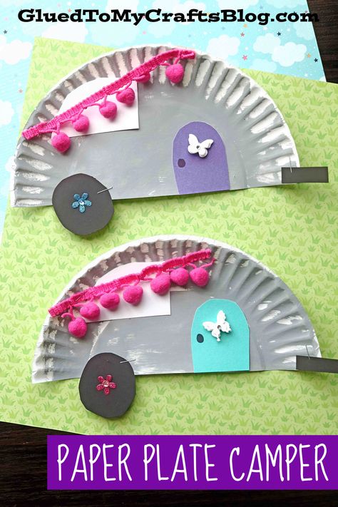 Paper Plate Camper Craft Idea For Kids Spring Easy Arts And Craft Ideas For Kids, Camping Art Toddlers, Preschool Activities Camping, Camping Kids Crafts, Camping Art For Preschool, Camping Arts And Crafts For Kids, Camp Activities For Preschoolers, Camping Projects For Kids, Camping Projects For Toddlers