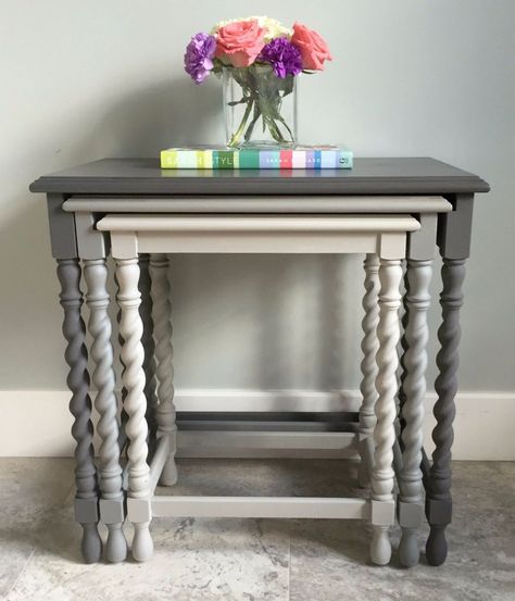 Painted Nesting Tables, Coastal Fog, Country Chic Paint, Gray Table, Diy Furniture Redo, Renovation Design, Table Makeover, Retro Furniture, Diy Furniture Table