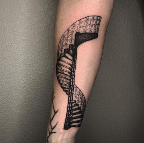 Spiral Staircase Tattoo, Staircase Tattoo, Stairs Tattoo, Spiral Stair, Nesta Archeron, New Tattoo Ideas, Old School Tattoo Designs, Spiral Stairs, Design Information