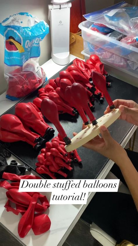 Double stuffed balloon tutorial. #balloons #diyballoons #balloongarland #explorepage #reelsoftheday #reels | The Sweet Space | Christian Davis · City Of Gold Stuffed Balloon Ideas, Double Stuffed Balloons, Balloon Inflator, Bow Maker, City Of Gold, Balloon Ideas, Red Balloon, Blue Balloons, Balloon Diy