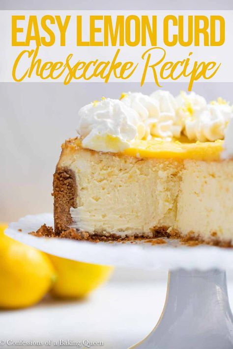 You will love this recipe for Lemon Curd Cheesecake! A delicious, creamy cheesecake made with a crunchy graham cracker crust filled with a luscious cheesecake batter made with lemon juice and lemon zest. Finish this gorgeous cheesecake with a layer of lemon curd, fresh whipped cream, and grated lemon zest. The perfect springtime treat! Use homemade or store-bought lemon curd! #easterdessert #cheesecake #lemoncheesecake #lemoncurd #dessertrecipe Lemon Curd Cheesecake, Easy Lemon Curd, Lemon Cheesecake Recipes, Cheesecake Oreo, Cheesecake Toppings, Lemon Curd Recipe, Salty Cake, Lemon Cheesecake, Creamy Cheesecake