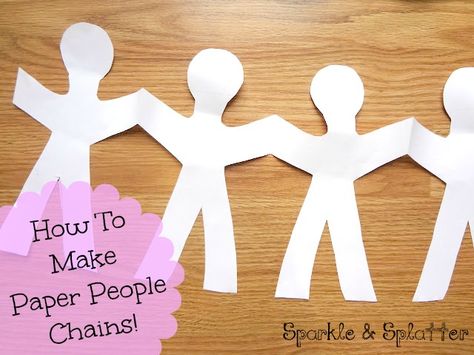 I love making these! They make fun little coloring projects and are lovely decorations for parties. All you need are paper and scissors.... Paper People Chain, Paper Person, Paper Doll Chain, Kid Experiments, Paper People, Paper Chains, Church Crafts, Make Paper, Sunday School Crafts