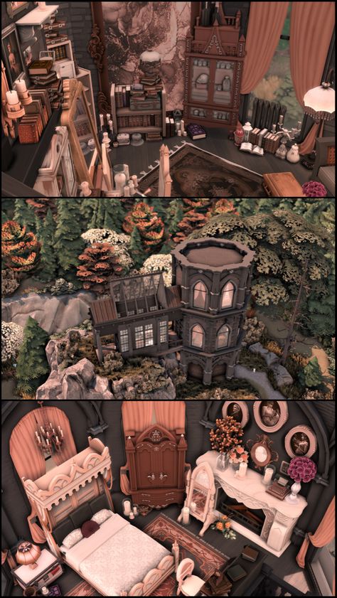 Forgotten Hollow House, Vampire Home Sims 4, Sims 4 Werewolf House, Vampire House Interior, Sims 4 Vampire House, Writers Home, Home The Sims 4, Ts4 Lots, Ts4 Builds