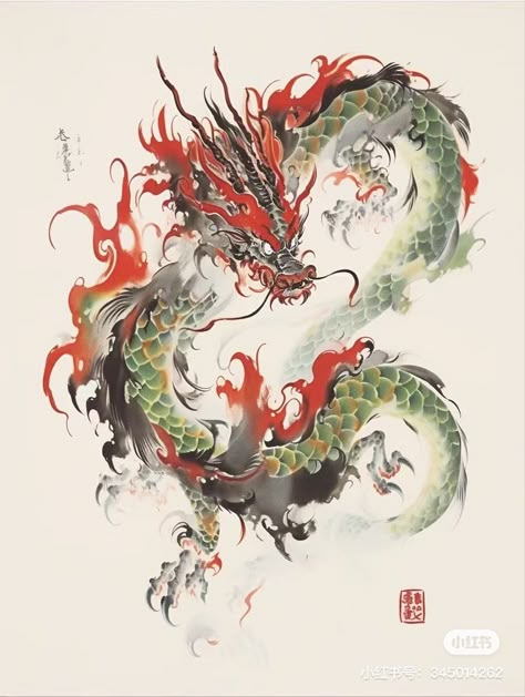 Traditional Chinese Dragon Drawing, Fire Chinese Dragon, Chinese Dragon Front View, Chinese Painting Dragon, Chinese New Year Dragon Wallpaper, Chinese Mythology Aesthetic, Chinese Dragon Sketch, Traditional Chinese Dragon Art, Japanese Art Dragon