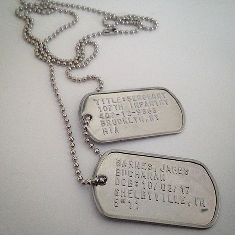 These Broken Stars, Sleek Packaging, Bucky Barnes Aesthetic, Ghost Riley, Marvel Jewelry, James Buchanan "bucky" Barnes, Barnes Marvel, James Barnes, Dog Tags Military