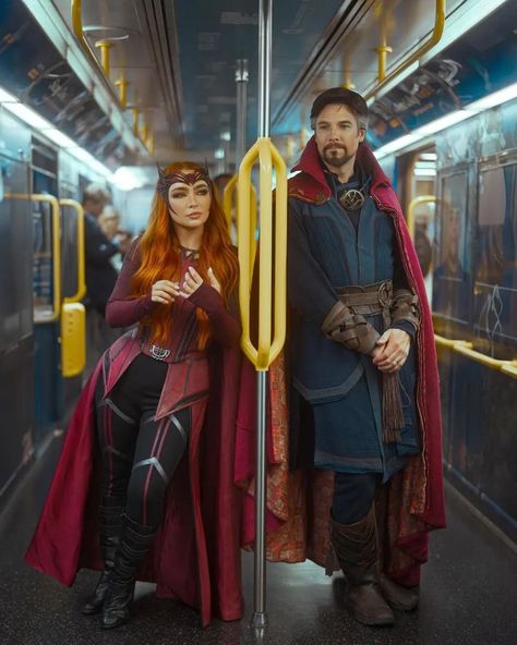 In An Alternate Multiverse @cosplay.daddy as Doctor Strange @caitlinchristinee as Scarlet Witch @california_tonystark as Tony Stark Photographed by @rebeccaseals Edited by @liquidverve #DoctorStrange #DrStrange #StephenStrange #BenedictCumberbatch #ScarletWitch #WandaMaximoff #ElizabethOlsen #IronMan #TonyStark #RobertDowneyJr #DoctorStrangeInTheMultiverseOfMadness #MultiverseOfMadness #Multiverse #Marvel #MarvelComics #MarvelUniverse #MarvelCinematicUniverse #MCU #DoctorStrangeCosplay #S... Marvel Couple Halloween Costumes, Couple Costumes Marvel, Marvel Cosplay Ideas, Halloween Costumes Marvel, Avengers Halloween Costume, Scarlet Witch Halloween Costume, Tony Stark Costume, Doctor Who Halloween Costumes, Doctor Strange Costume