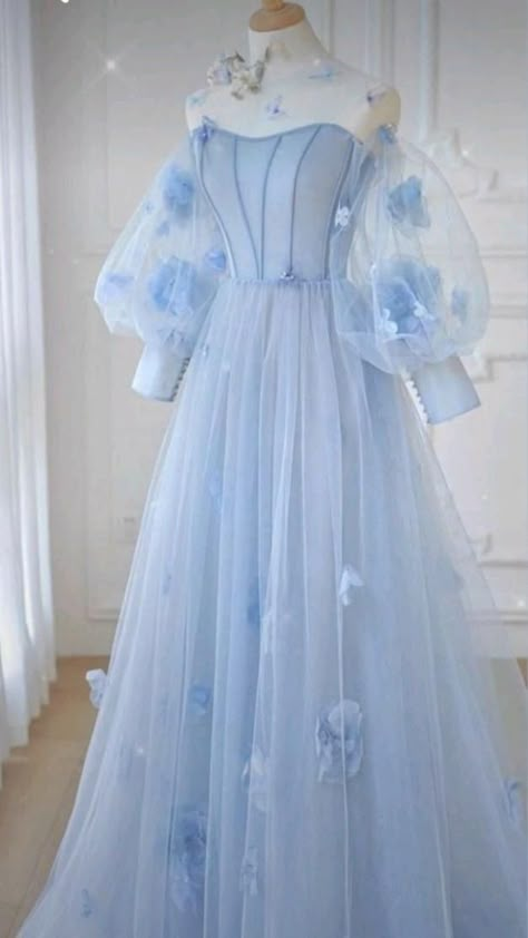 Prom Dresses Light Blue, Gaun Tulle, Long Sleeves Prom Dresses, Long Sleeve Prom Dress, डिजाइनर कपड़े, Sleeve Prom Dress, Dresses Light Blue, Prom Dress Blue, Blue Evening Dress