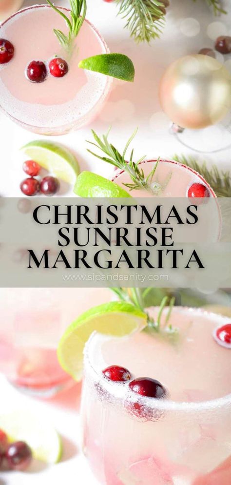 When a margarita meets a tequila sunrise in a cranberry bog, you get the best cranberry margarita to celebrate the season! If you've ever made homemade cranberry sauce, or mixed up a margarita at home, you totally got this. Make just one or a whole pitcher for holiday entertaining. Mocktail instructions included, too. Make the Christmas Sunrise Margarita your signature cocktail this holiday season! Cranberry Pomegranate Margarita, Christmas Drinks Alcohol, Natal, Weihnachtlicher Cocktail, Christmas Margarita, Resep Koktail, Christmas Drinks Alcohol Recipes, Christmas Party Drinks, Jul Mad