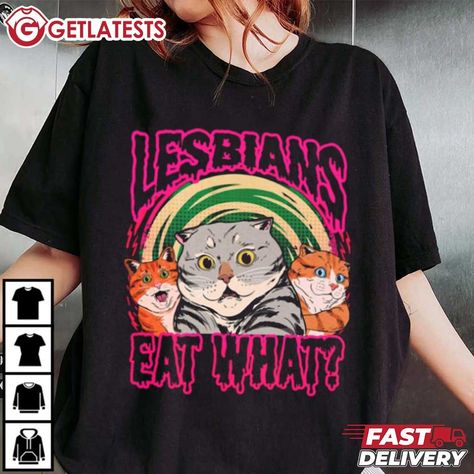 Lesbian Eat What Cat Vintage LGBTQ+ T-Shirt Check more at https://getlatests.com/product/lesbian-eat-what-cat-vintage-lgbtq-t-shirt/ Lesbian Clothes, Lesbian Meme, Queer Vibes, Lesbian Outfits, Meme Shirts, Cat Vintage, What Cat, Black Cat, T Shirt