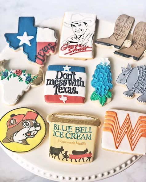 Texas Baby Shower, Cookie Empire, Texas Cookies, Texas Party, Blue Bell Ice Cream, Texas Theme, Decorated Sugar Cookies, Pretty Cookies, Bake Cookies