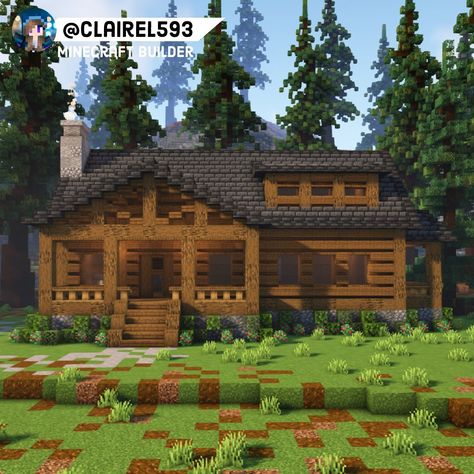 Cabin Houses Minecraft, Minecraft House In The Woods, Cabin Ideas Minecraft, Lake House Minecraft Easy, Minecraft Woods House, Minecraft Cabin Ideas Log Homes, Minecraft Houses Wood Easy, Cabin In The Woods Minecraft, Cool House Minecraft