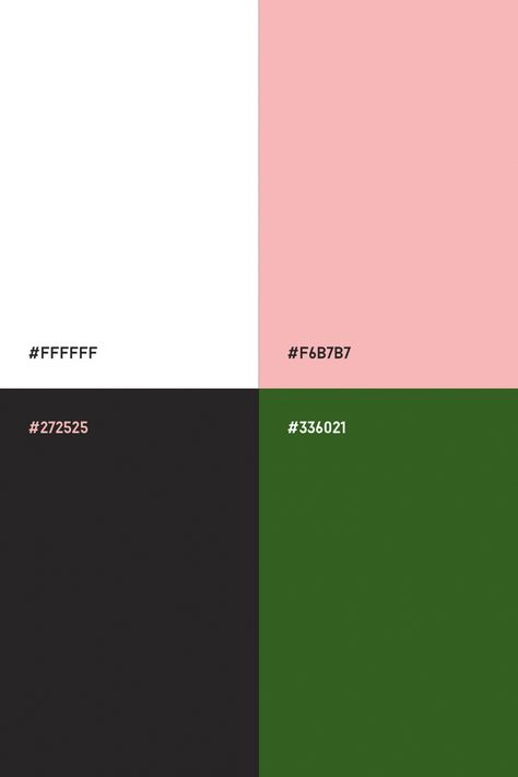 Green, dark gray, pink and white color palette Grey Pink Color Scheme, Green Pink Grey Color Palette, Pink Green White Colour Palette, Green Pink Black White Color Palette Wedding, Dark Green And Pink Palette, Green Pink Black White Color Palette, Pink Pallette Aesthetic, Pink Green Black Color Palette, Green Pink Colour Palette