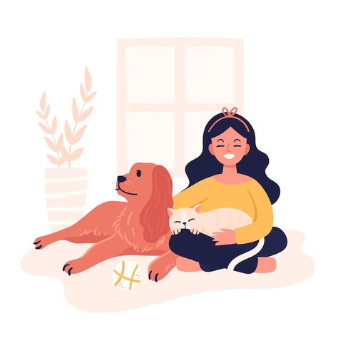 Free vector hand drawn illustration of p... | Free Vector #Freepik #freevector #hand-drawn-illustration #illustrations #hand-drawn #hand-drawn-animals People With Pets, Illustration Of People, Mom Is The Best, Pet Branding, Sea Illustration, Pet Illustration, Vertical Business Cards, Instagram Banner, Butterfly Illustration