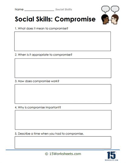 Finding Compromise Worksheet - 15 Worksheets.com Jealousy Worksheets, Coping Skills Worksheet, Social Skills Worksheets, Character Trait Worksheets, Coping Skills Worksheets, Personal Skills, Self Advocacy, Therapy Worksheets, Character Trait