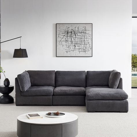 Product Features: Modular Sofa: Each seat of the modular sofa can be moved freely or fixed with screws from the bottom, so that it can be meet with your different needs. Couch With Ottoman, Metal Sofa, Corner Couch, Shaped Sofa, Grey Sectional, Sofa Legs, Bed In Living Room, Sofa Frame, Inspire Me Home Decor