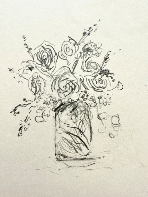 Original Pencil Drawing Flower Vase Fine Art - Etsy Wall Decor With Drawings, Floral Arrangement Drawing, Flower Art Sketches, Flower With Vase Drawing, Drawing Sketches Flowers, Abstract Flower Drawing, Art Sketches Pencil Creative Easy, Flower In Vase Drawing, Simple Flower Drawing Bouquet