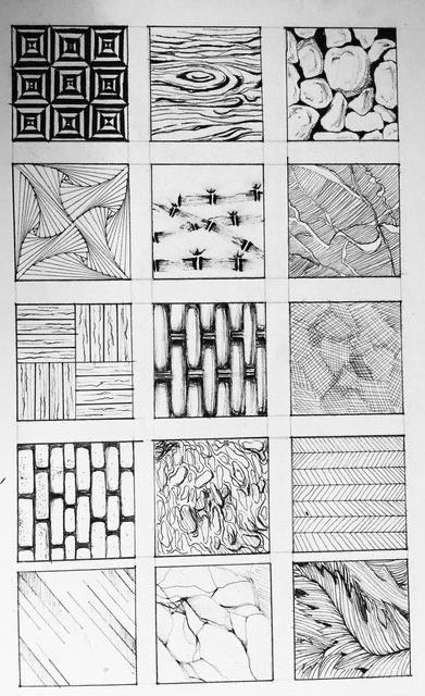 Simulated Texture Drawing, Smooth Texture Drawing, Implied Texture Drawing, Drawabox Texture, Drawing Texture Ideas, Leaf Texture Drawing, Metal Texture Drawing, Different Textures Drawing, Visual Texture Drawing