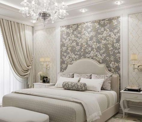 25 Stunning Grey and Silver Bedroom Ideas (with photos) - Aspect Wall Art Stickers Posh Bedroom, French Bedroom Decor, Beige Bedroom Decor, Silver Bedroom, Elegant Bedroom Decor, Classy Bedroom, Beige Bedroom, Luxury Bedroom Design, Relaxing Bedroom