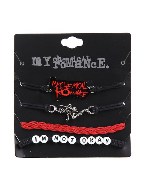 My Chemical Romance Cord Bracelet Set, Mcr Jewelry, Mcr Bracelet, Mcr Merch, Band Merch Ideas, Cute Emo Outfits, Emo Jewelry, Bracelet Rope, Hot Topic Jewelry, Bracelet Cord