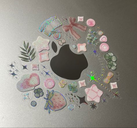 pink and green stickers on a clear macbook case Chromebook Stickers Aesthetic, Cute Macbook Case Laptop Covers, Macbook Cover Stickers Aesthetic, Macbook Sticker Case, Mac Book Stickers Aesthetic, Laptop Case Decoration, Macbook Case Aesthetic Stickers, Aesthetic Laptop Decoration, Mac Stickers Aesthetic