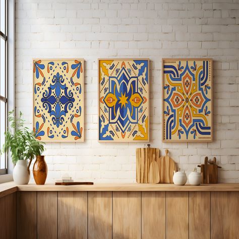 Mexican Restaurant Wall Art, Spanish Tile Wall Art, Talavera Art Mexican Style, Talavera Picture Frame, Mecican Wall Art, Mexican Kitchens, Talavera Tiles, Global Design, Digital Wall