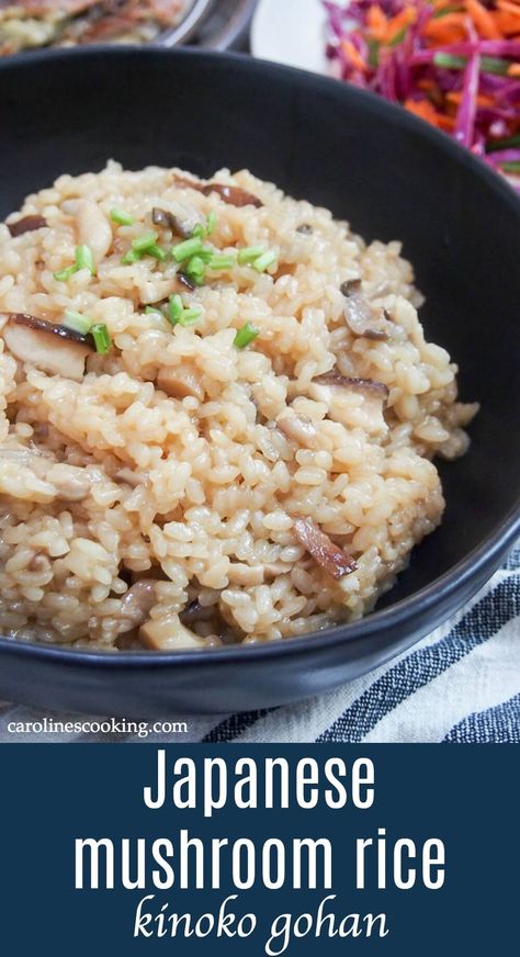 You'll be amazed at how the simple seasonings in this Japanese mushroom rice add so much umami, earthy, delicious flavor. This easy side dish works so well alongside both Asian and many other meals. Japanese Side Dishes Simple, Japanese Rice Dishes Recipes, Japanese Mushroom Rice, Vegetarian Rice Cooker Recipes, Japanese Rice Recipes, Japanese Mushroom Recipes, Japanese Rice Recipe, Rice Recipes Asian, Japanese Dinner Ideas