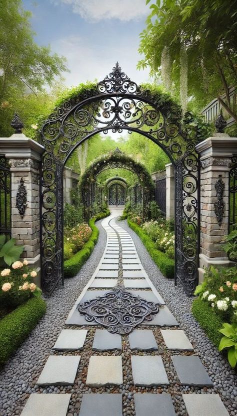 Pretty Driveways, Whimsical Pathway, Magical Garden Ideas, House Garden Design, Whimsical Architecture, Pathway Ideas, House With Garden, Ideas Jardin, Roman Garden