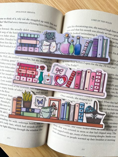 Our newest bookmark drop! 3 cute themed bookshelves, each measuring roughly 5.75" x 1.75" Best Bookmark Ideas, Color Your Own Bookmark, Themed Bookshelves, Themed Bookshelf, Bookshelf Bookmark, Bookish Bookmarks, Bookmarks Ideas, Book Painting, Handmade Bookmarks Diy