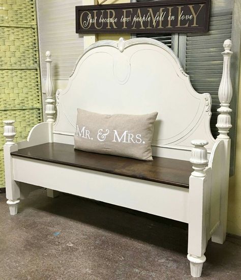 Repurposed headboard made into bench Repurposed Headboard, Headboard Benches, Headboard Bench, Twin Headboard, Woodworking Bench, Refurbished Furniture, Flipping Furniture, Headboard And Footboard, Redo Furniture