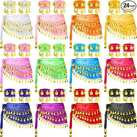 Amazon.com : Vicenpal 36 Pieces Belly Dance Skirt and Belly Dance Wrist Ankle Cuffs Bracelets 12 Colors Women's Sweet Belly Dance Hip Scarf with 98 Gold Coins Skirts for Bellydance, Performance or Yoga Class : Sports & Outdoors Belly Dance Hip Scarf, Belly Dance Accessories, Cuffs Bracelets, Belly Dance Skirt, Hip Scarf, Hip Scarves, Dance Training, Indian Dance, Dance Equipment