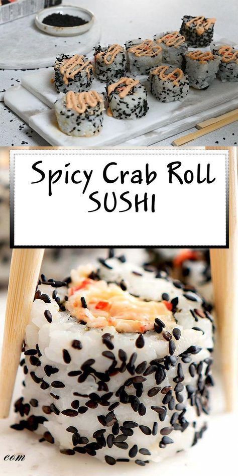 Spicy crab roll sushi is creamy, spicy and delicious! Shredded crab sticks are seasoned with sriracha spicy mayo, then all wrapped in nori and sushi rice. Crab For Sushi How To Make, Homemade Hand Rolls Sushi, Recipes With Spicy Mayo, Sushi Recipes No Seaweed, Cali Roll Sushi Recipes, Spicy Crunchy Crab Sushi Roll, Sushi Recipes With Crab, Crab Stick Sushi, Imitated Crab Recipes Sushi