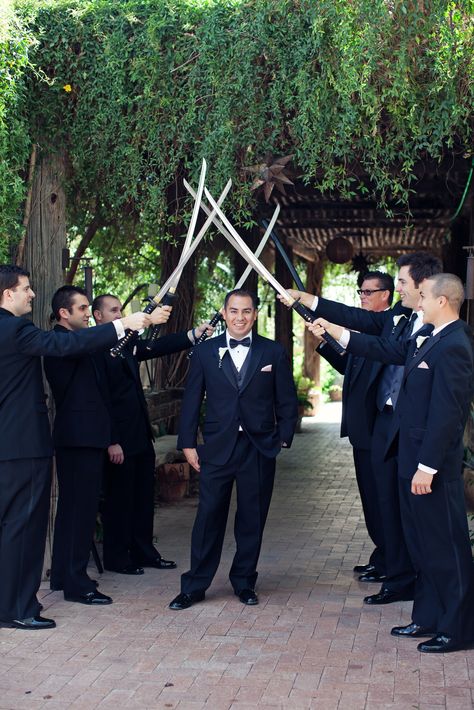 Groom And Groomsmen, Groomsmen With Swords, Medieval Groomsmen, Men With Swords, Groomsmen Photos, Medieval Wedding, Groom And Groomsmen Attire, Fantasy Wedding, Groomsmen Attire