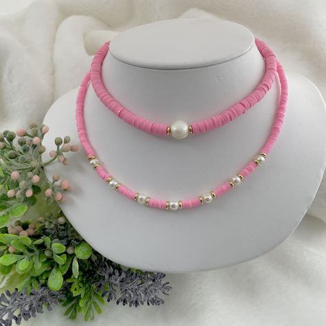 Silicone Bead Necklace, Pink Handmade Jewelry, Summer Beaded Necklace, Simple Beaded Necklace, Heishi Jewelry, Pink Beaded Necklace, Simple Beaded Necklaces, Surf Necklace, Silicone Necklace